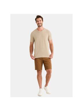 George Mens V-Neck Tee Short Sleeves Sandstorm Heather Beige Size Medium